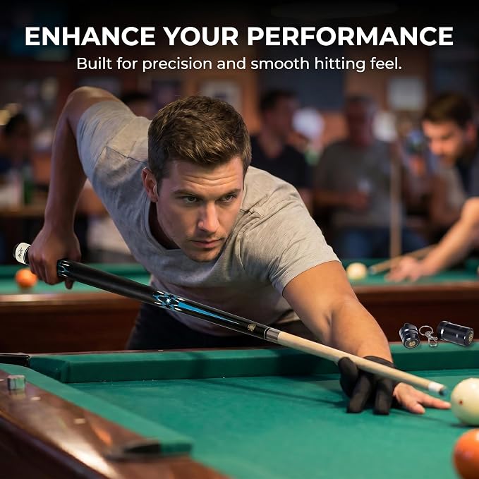 Tai ba cues 2-Piece Pool cue Stick + Hard Case, 13mm Tip, 58", Hardwood Canadian Maple Professional Billiard Pool Cue Stick 18,19,20,21,22 Oz Pool Stick (Selectable)-Blue, Black, Red, Gray, Green