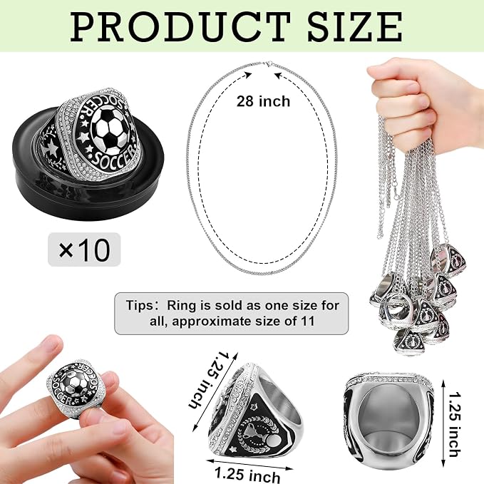 Highergo 10 Pcs Basketball Softball Baseball MVP Dancer Champion Trophy Ring with Display Stand Star Football Soccer Volleyball Golf Cheerleading Bowling Track Field