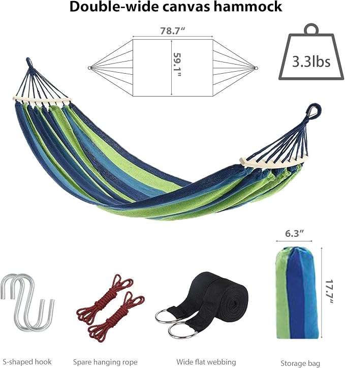 Portable Camping Hammock Lightweight Fabric Hammock for Backpacking, Beach, Patio, Backyard, Outdoor (Blue)