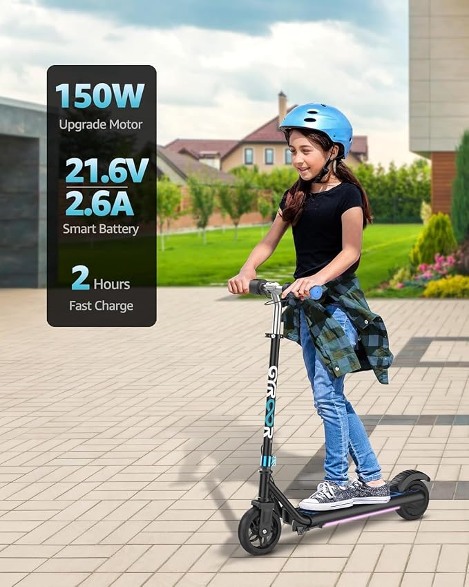 Gyroor H30 Max Electric Scooter for Kids Ages 6-12, 150W Powerful Motor, Bluetooth Music, Dual Brake System, Adjustable Height and Speed, Best Gifts for Kids