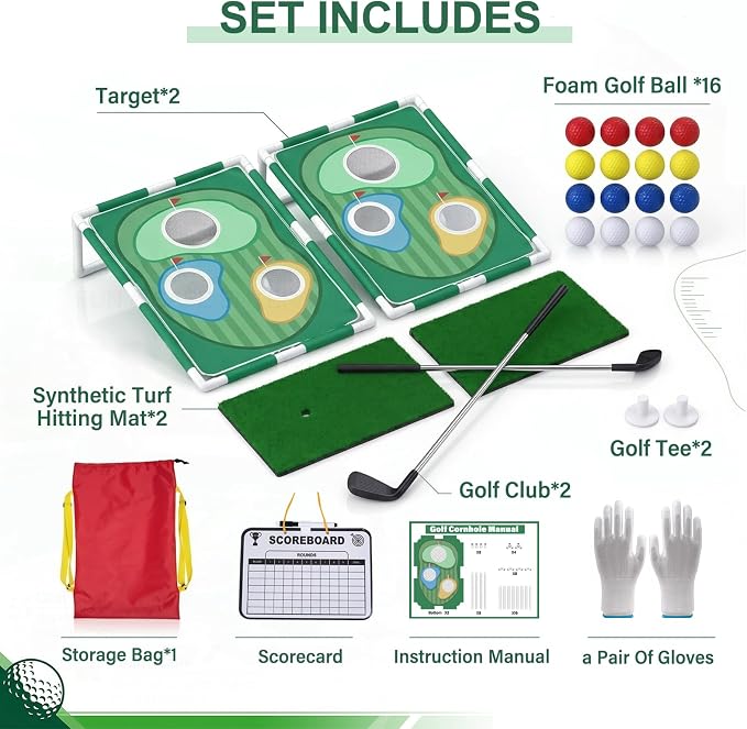 Golf Cornhole Game Set, Golf Training Equipment, Backyard Party Game, Backyard Lawn Game, Chipping Set