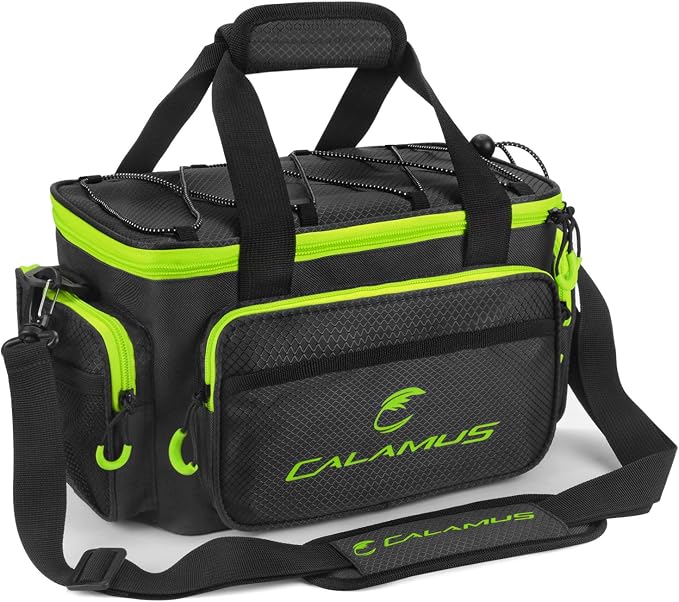 Calamus TB61 Fishing Tackle Bag，Green | Saltwater & Freshwater Fishing Bags, Rip-Stop PE, Padded Shoulder Strap, Pliers Storage, Easy to Organize, Functional Design