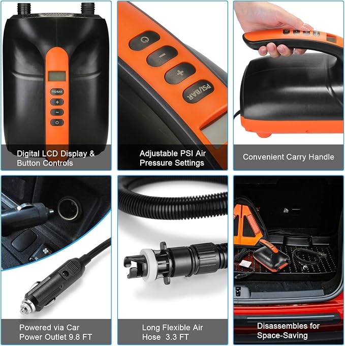 SUP Air Pump, AGPTEK Electric Air Pump 20PSI Digital Paddle Board Pump, Intelligent Dual Stage & Auto-Off Function for Easy Storage, Great for Paddle Boards, Inflatable Boats and Kayaks