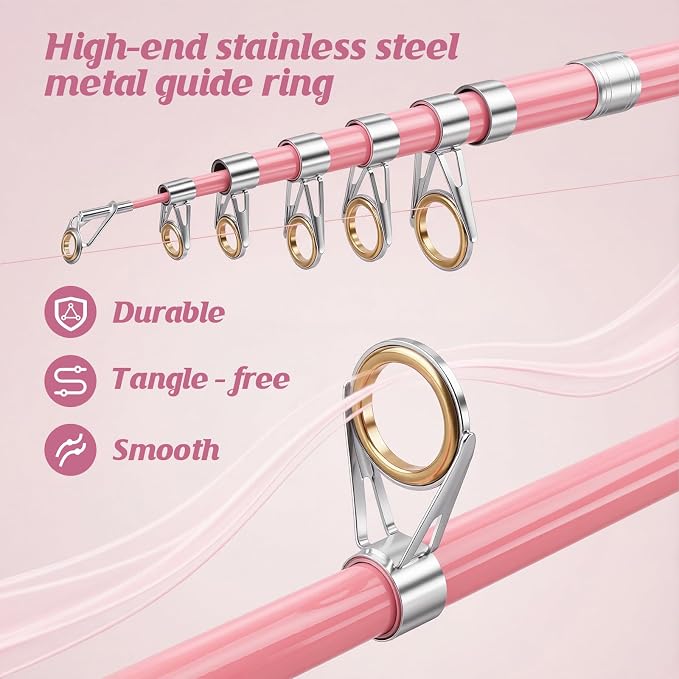 Telescopic Fishing Rod Reel Combo Pink Fishing Gear for Girls Women Men | 6.89FT Portable Collapsible Spinning Pole with Smooth Reel Lures Tackle Box Kit Travel Bag Saltwater Freshwater Angling Gift