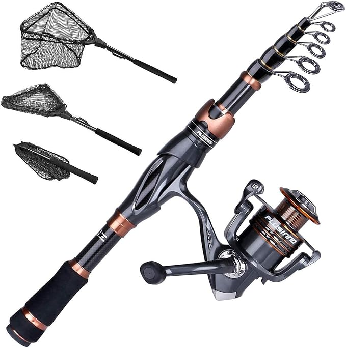 PLUSINNO Telescopic Fishing Rod and Reel Combo(1.8M 5.91FT),Fishing Net Fish Landing Net, Durable Nylon Material Mesh, Safe Fish Catching or Releasing