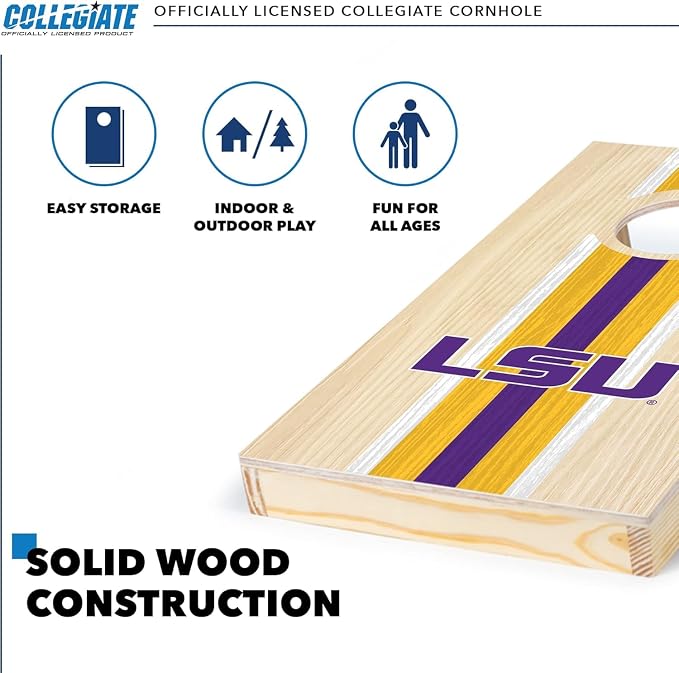 Wild Sports College Portable Size 1' x 2' Solid Wood Cornhole Set with Direct Print HD Team Graphics – Travel Size