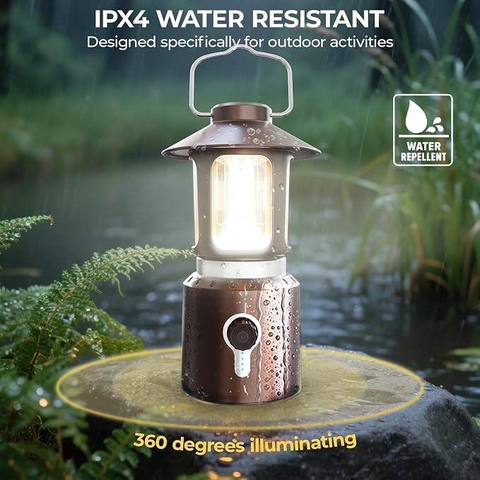 LED Camping Lantern, 8000mAh Telescopic Vintage Rechargeable Lantern, Dual Light Source & 3 Light Modes (2000K-6500K), 360° Lighting Emergency Lights for Camping, Home Power Outage, Hurricane, Hiking