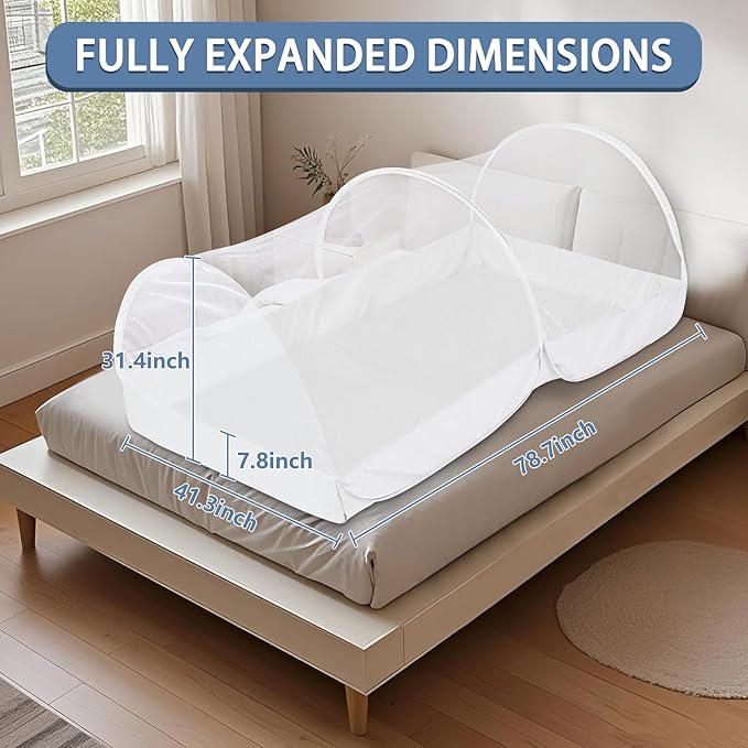 Mosquito Net for Bed - Pop Up Bed Tent - Portable Travel Mosquito Net, Mosquito Netting for Suitable for Baby, Adult Bedroom, Camping, Napping, Patio (White)
