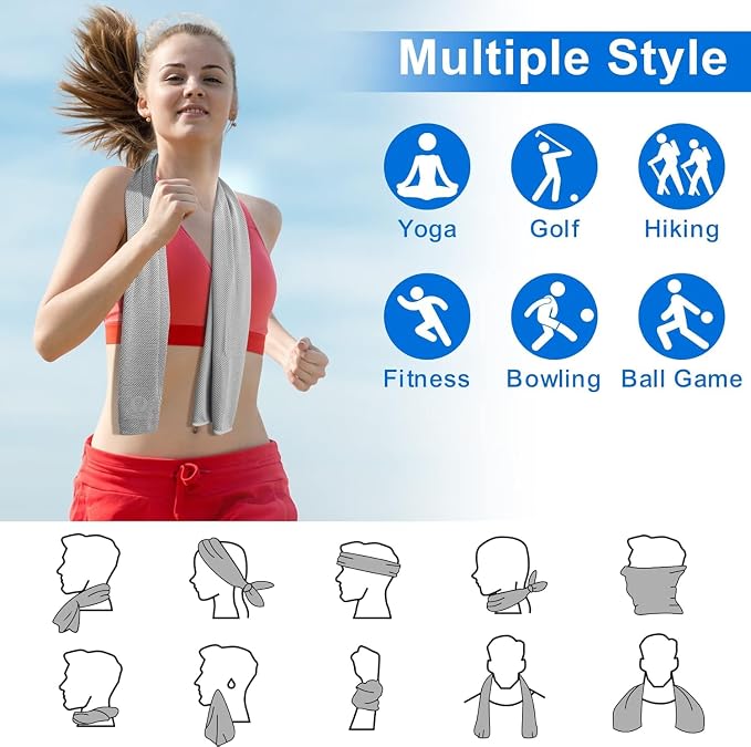 Sukeen Cooling Towel 20 Pack (40"x12") Ice Towel,Bulk Breathable Chilly Twoles,Microfiber Towel for Neck Face for Yoga,Sport,Running,Gym,Workout,Camping,Fitness,Travel & More Activities, Gray