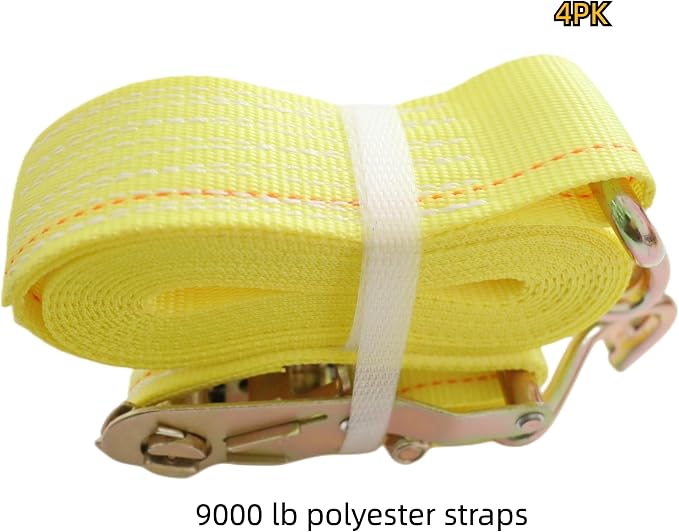 Ratchet Straps Tie Down Straps Heavy Duty (4PK) 2" x 15' x 4400 lbs J Hook Cargo Tie-Downs Straps for Motorcycle, ATV, UTV, Trailer