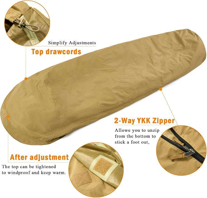 Akmax.cn Bivy Cover Sack for Military Army Modular Sleeping System, Waterproof Outer Shell for Sleeping Bag, Minimalist Stealth Shelter