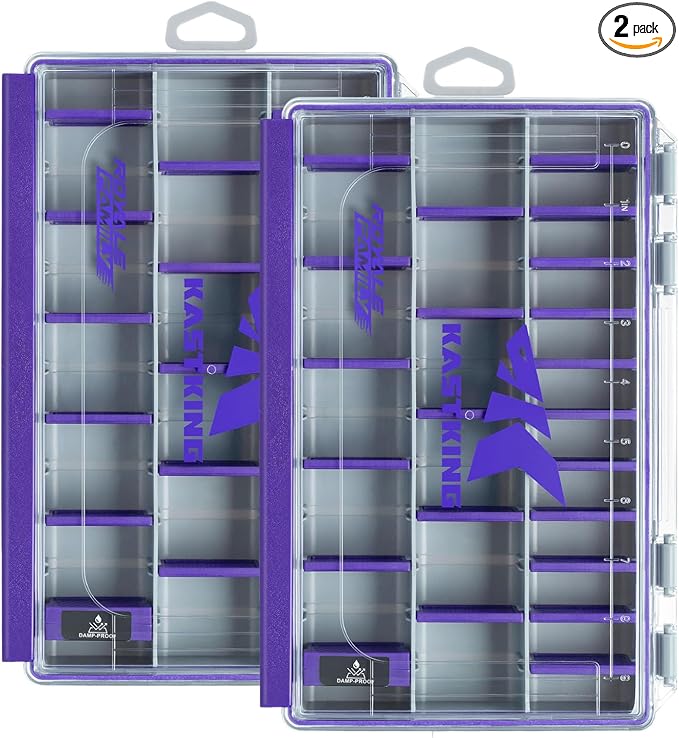 KastKing HyperSeal Waterproof Tackle Box, 3600 and 3700 Tackle Trays, Fishing Tackle Box Organizer with Removable Dividers, Lure Box and Terminal Tackle Storage,Purple