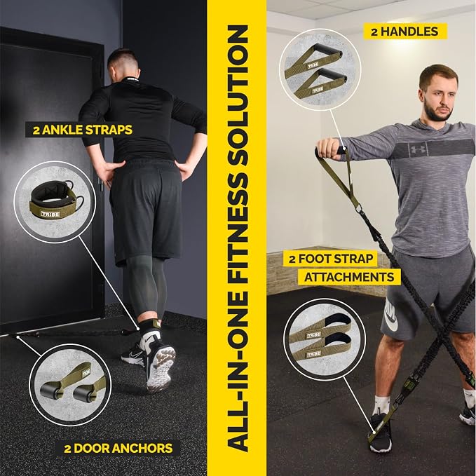 Tube Resistance Bands for Working Out Men and Women - 180lb Exercise Bands Set with Handles, Resistance Band Bar, Ankle Straps, Foot Straps, Door Anchor for Home Gym Strength