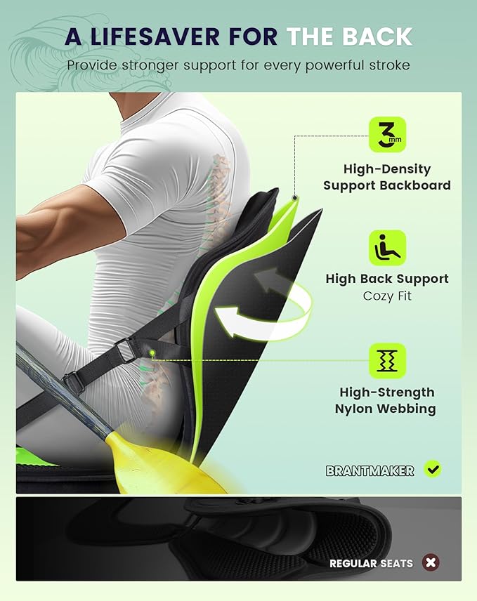 BRANTMAKER Kayak Seats with Back Support, Paddle Board Seat, 132LBS Capacity Universal Thicken Cushion for Inflatable Paddleboard, Sup, Canoe, Ocean Kayak