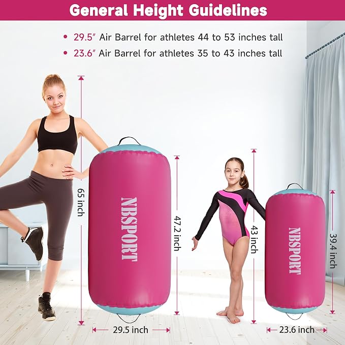 Air Barrel - Air Roller Gymnastics Barrel for Back Handspring Trainer, Air Tumble Mat with Pump for Gym Training/Yoga Balance Exercise/Cheerleading/Home and Outdoor Use