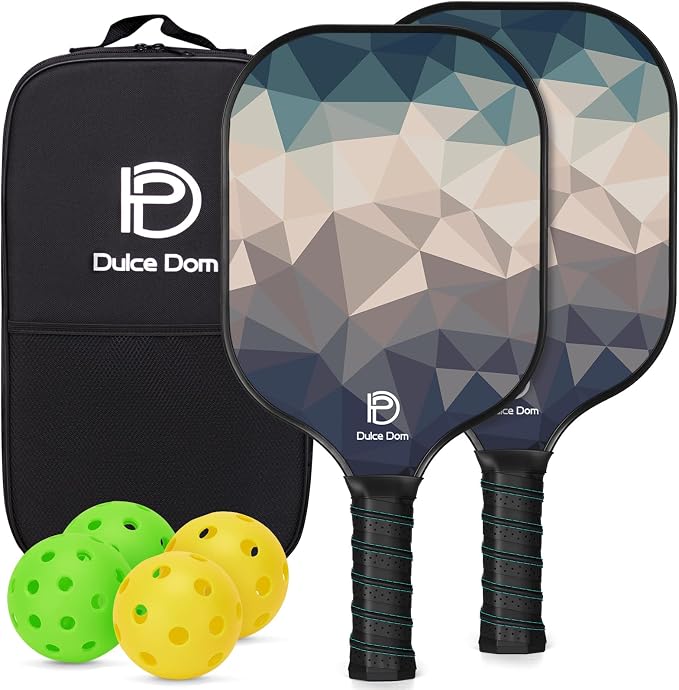 Dulce DOM Pickleball Paddles Set of 2/4 - USAPA Approved, 4 Indoor Outdoor Pickleball Balls, Fiberglass Surface Paddle Racket with Cover Bag, Ideal Training Equipment Gift for Men & Women