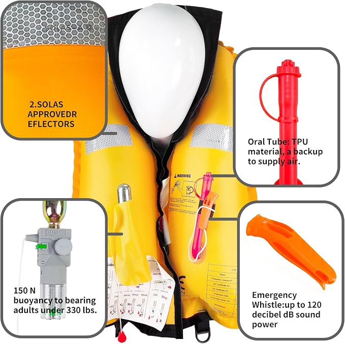 Automatic Inflatable Life Jacket|Life Vest for Adults|PFD Low Profile|Supports up to 330 lbs
