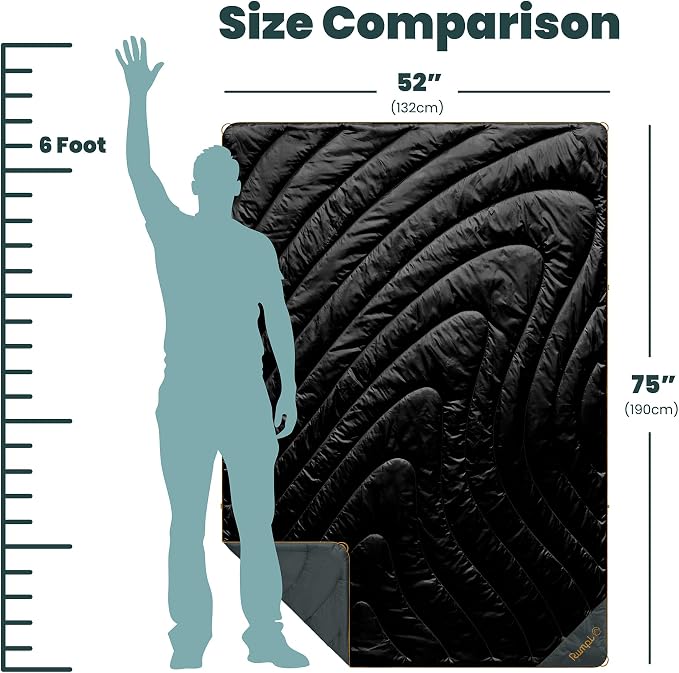 Rumpl Original Puffy 1-Person Blanket for Camping and Outdoors, Black