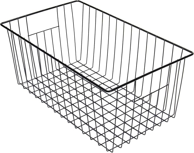 16" L x 12" W Wider Freezer Storage Organizer Baskets Container, Deep Metal Wire Chest Upright Refrigerator Divider with Built-in Handles for Cabinet, Pantry, Closet, Kitchen, Black