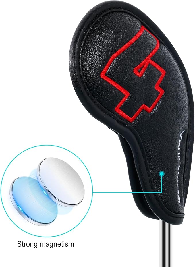 Craftsman Golf 10pcs Red No. on Both Sides Magnetic Closure Classic Black Leather Iron Headcover Covers Set Travel Cases Protector Available Custom with Name