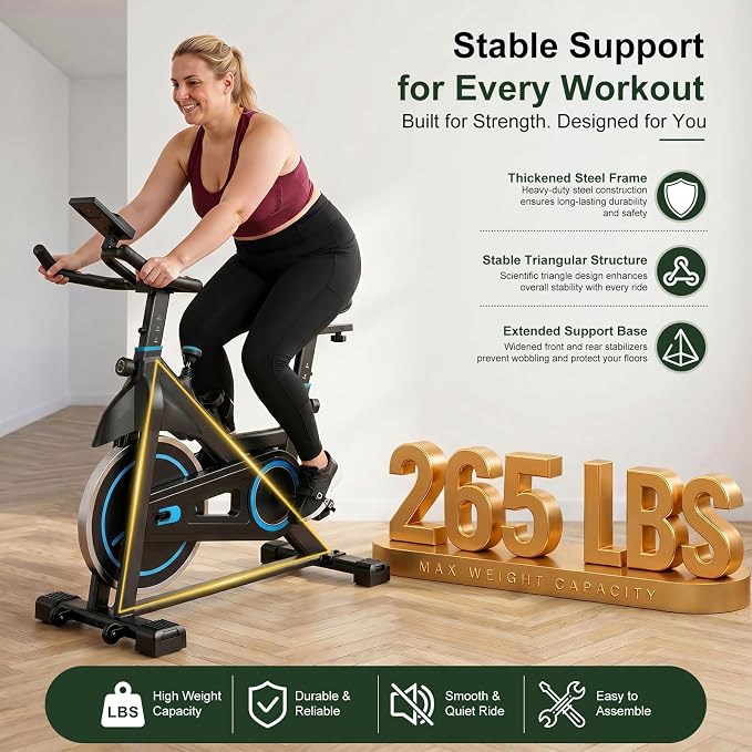 Exercise Bike with APP, Stationary Bike for Home, Workout Bike for Adults & Seniors, Indoor Cycling Bike with Adjustable Resistance, Low Noise, Easy Assembly, 265LB Weight Capacity