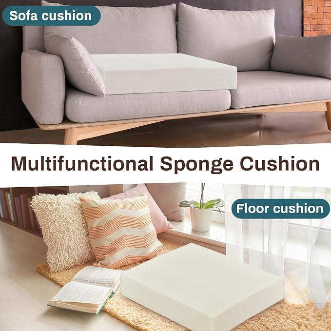 Frienda 2 Pack 6" x 24" x 27" Upholstery High Density Foam Cushion Replacement Square Cut to Size Foam Couch for Chair Couches Padding Shipping Packing DIY Cosplay Projects(White)