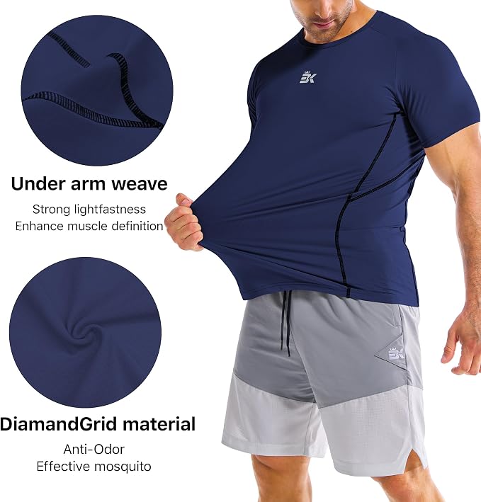 BROKIG Men Fitted Workout Gym Shirts-Lightweight Muscle T Shirts,Moisture Wicking Short Sleeve Tops for Running