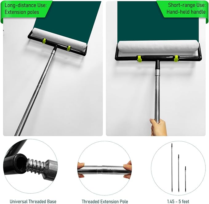18 Inch Paint Roller Kit, 2 Pcs 18” Paint Roller Covers, 9”-18” Adjustable Roller Frame, and 1.3-4.8ft Extension Pole for Walls,Ceiling,Floors,Interior,Exterior Painting