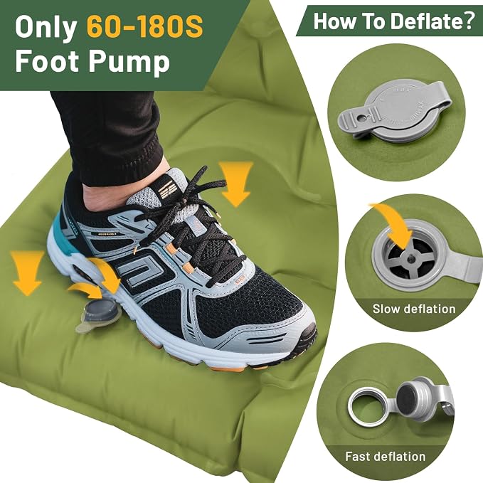 Sleeping Pad for Camping, 6" Extra Thick Double Sleeping Pad with Pillows & Built-in Foot Pump, Ultralight Camping Sleeping Mats Compact for Travel Tent Hiking Backpacking Car Camp Gear