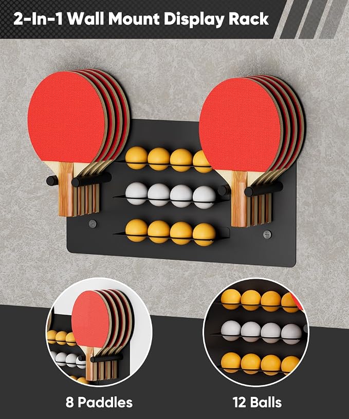 Ping Pong Paddle Holder, Wall Mounted Metal Magnetic Table Tennis Storage Rack Holds
