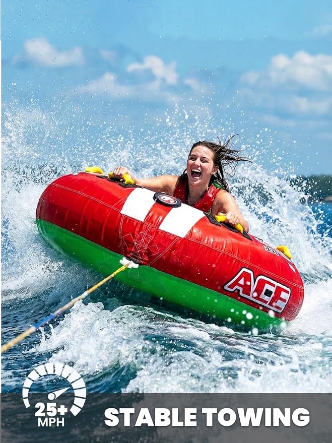 Zeraty Towable Tube for Boating 1-2 Riders, Heavy Duty Inflatable PVC Water Tube with 420D Nylon Cover & Reinforced Handles, Stable Deck Tube for Lake Ocean River, Towable for Water Sports Kids Adults