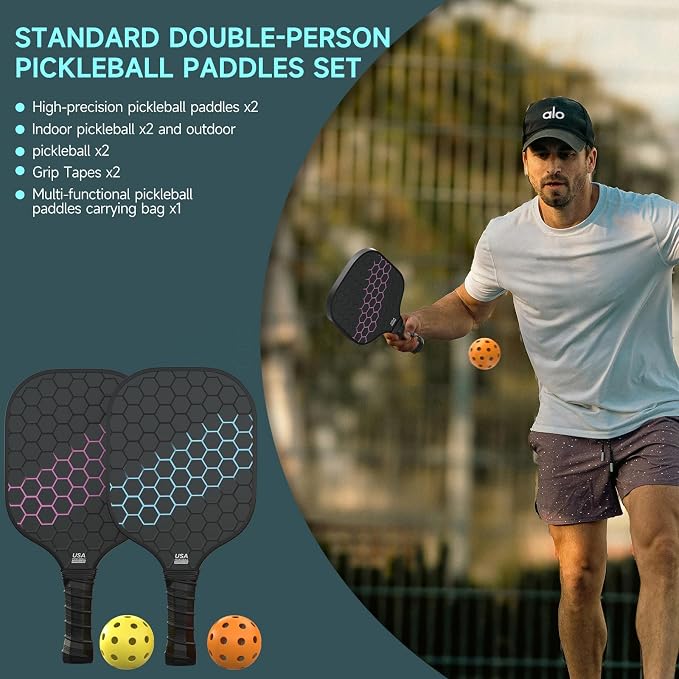 Pickleball Paddles, USAPA Approved Fiberglass Surface Pickleball Set with Pickleball Rackets,16mm Thick Paddle with Pickleball Bag Large Sweet Spot
