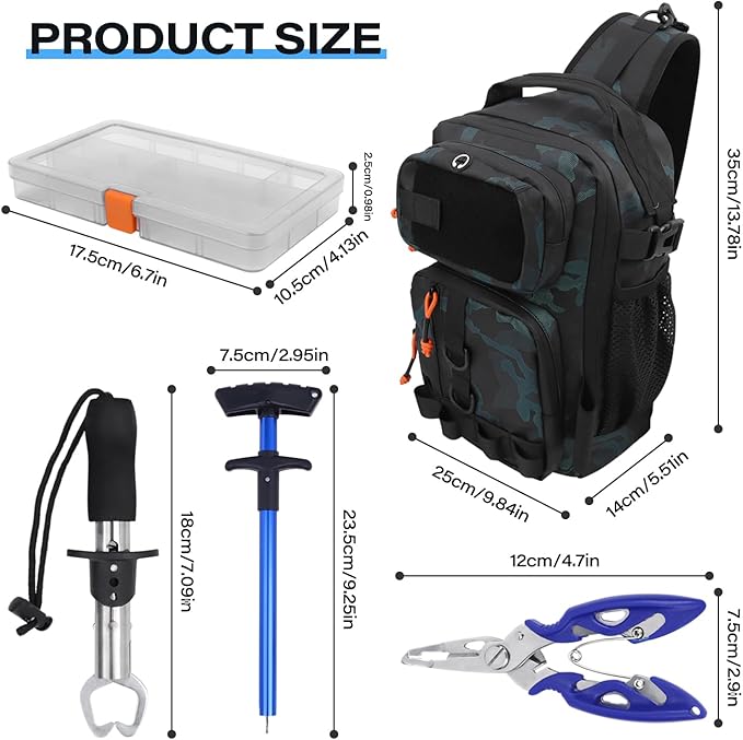Fishing Backpack with Tackle Boxes,Waterproof Fishing Shoulder Bag for Fishing Gear,Fish Bag with 136 Pcs Fishing Lures Kit,Fish Hook Remover Tool,Fish Lip Gripper,Fishing Plier,Gifts for Men (Green)