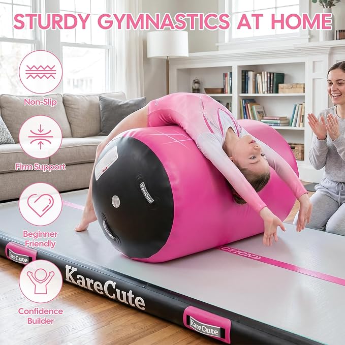 Gymnastics Air Barrel Roller, Inflatable Octagon Tumbling Mat, Tumble Track Equipment for Kids, Cheerleading & Back Handspring Training for Home Gym without Pump
