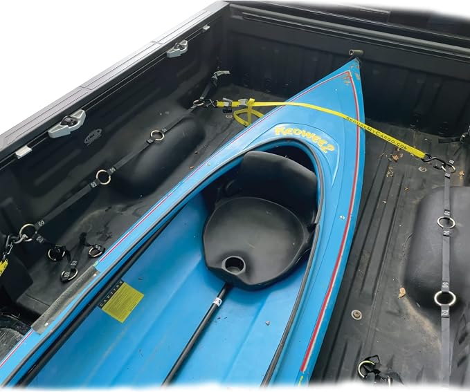 SecureMyCargo - Kayak & Paddleboard Truck Bed Strap – Fast 30‑Second Tie‑Down System for Pickups–Secure SUP, Canoe, or Kayak Without Ratchets or Knots – Deluxe Kit w/Anchor‑Point Extension Straps