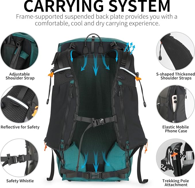 IX INOXTO Hiking Backpack for Men and Women, 30L Waterproof Camping Backpack with 3L Water Bladder and Rain Cover, Lightweight Outdoor Sport Travel Daypack Rucksack for Climbing Cycling (Dark green)