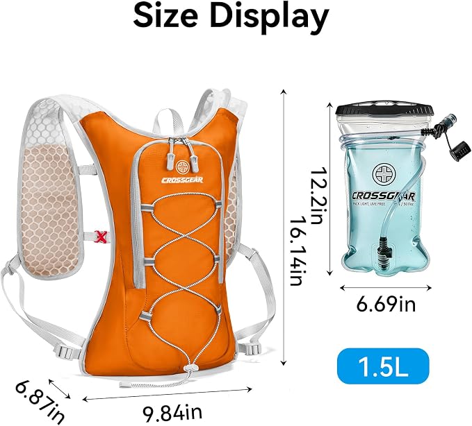 Lightweight Hydration Backpack with 1.5L TPU Water Bladder, CROSSGEAR Running Hydration Vest, Ultralight Hiking Backpack for Women Men, Running Water Daypack for Cycling Hiking Marathon