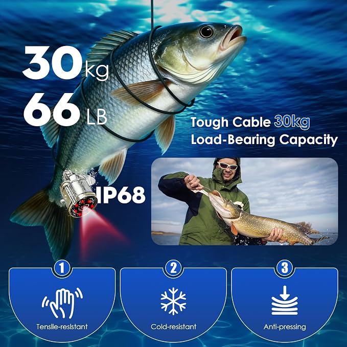 Underwater Fishing Camera, 4.3" HD DVR Portable Fishing Camera 140-Degrees Wide Angle 1200TVL Fish Finder with 8pcs IR Lights for Boat, Lake, Ice Fishing(15M/50ft)