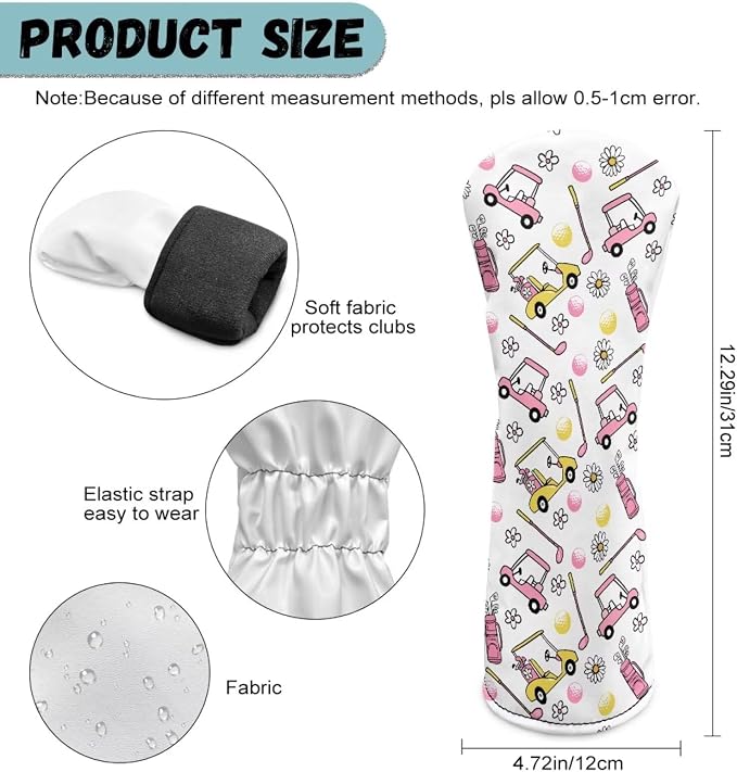 Rnyleeg Golf Club Head Covers for Women Driver Head Cover Leather Fairway Wood Headcover Hybrid Headcovers for Golf Clubs