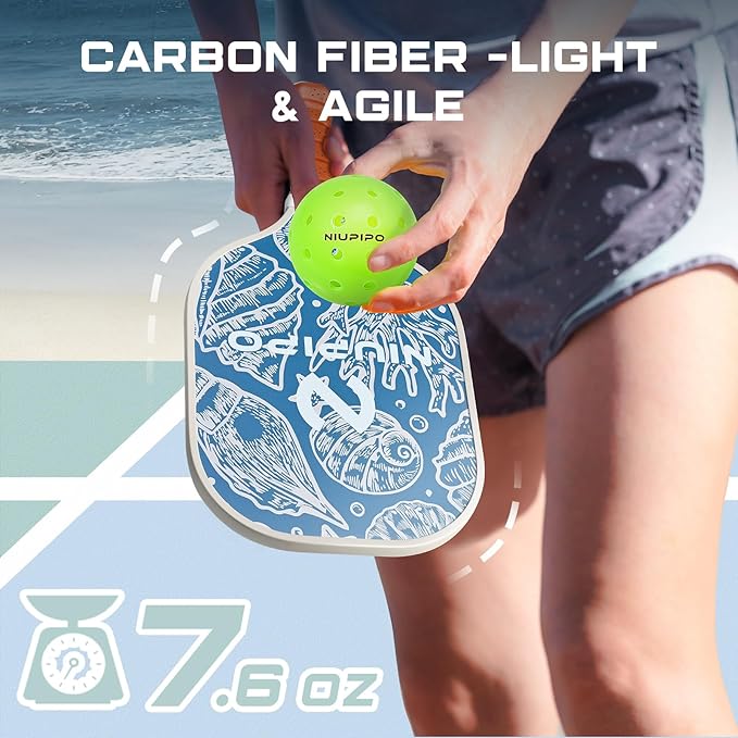 niupipo Pickleball Paddles Set of 2/4/1, USAPA Approved Carbon Fiber & Fiberglass Hybrid, Easy Power, Polypropylene Honeycomb Core, Cushioned 4.72" Grip, Bag/Cover, Pickleball Paddle Set for Men Women