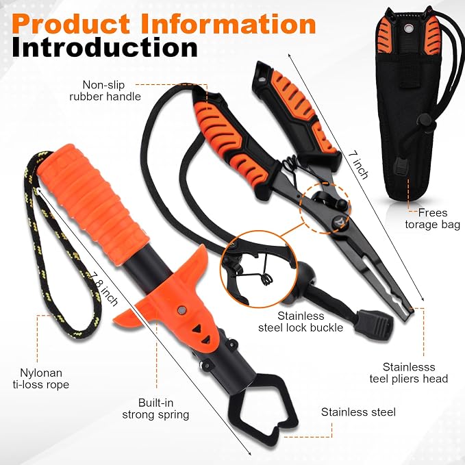 Ceenna 14 Pcs Fishing Tool Kit, Fishing Pliers, Retractable Landing Net, Lip Gripper, Fillet Knife, Digital Scale, Hook Remover, Scaler, Braid Scissors, Sharpener, Tool Retractor Accessories
