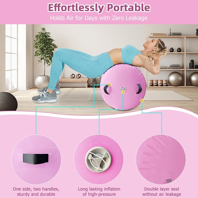 Vapaus Gymnastics Air Barrel Inflatable Tumbling Roller Mat Back Handspring Trainer Air Roller Tumbler Octagon Barrel Gymnastics Equipment for Tumble Track Cheerleading Yoga Training Durable AntiSlip Double Seal Without Pump