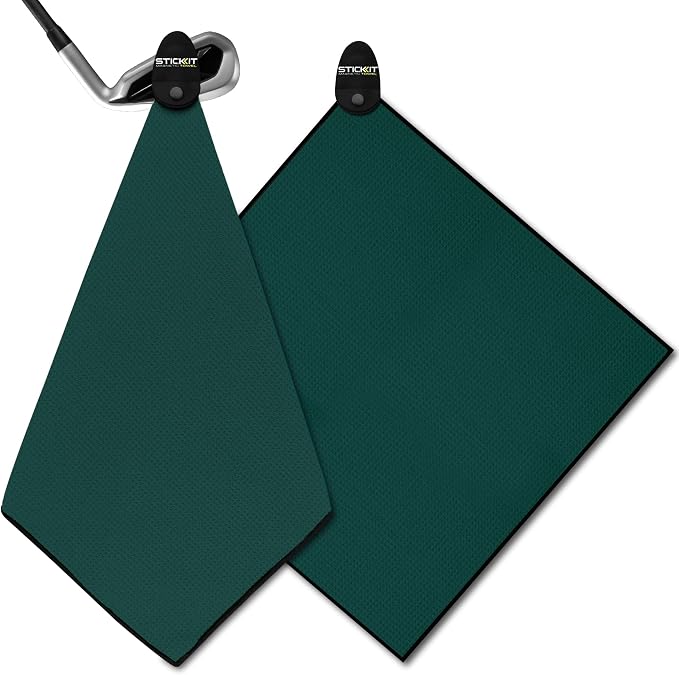 STICKIT Magnetic Golf Towel - Ultra-Absorbent Waffle Weave Microfiber & Removable Magnet - Golf Towel with Magnet for Bags, Clubs & Carts - Removes Dirt, Grass, & Debris from Club Face - 29” x 29”