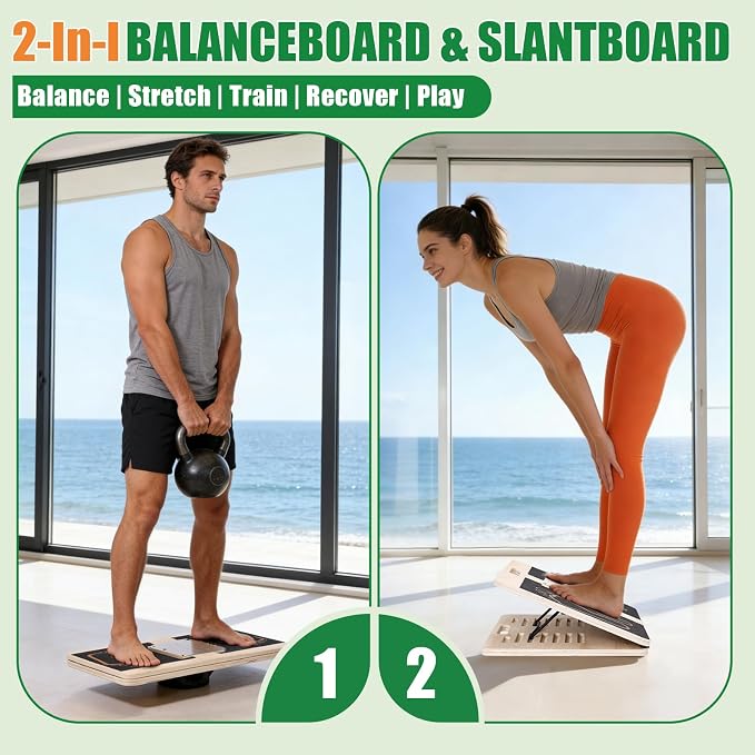Wooden Slant Board for Exercise & 17.5" Wide Calf Stretch Board | Adjustable Incline Board with 12 Angles for Squats and Physical Therapy, Funny Balance Board with 3 Difficulty Maze Tracks