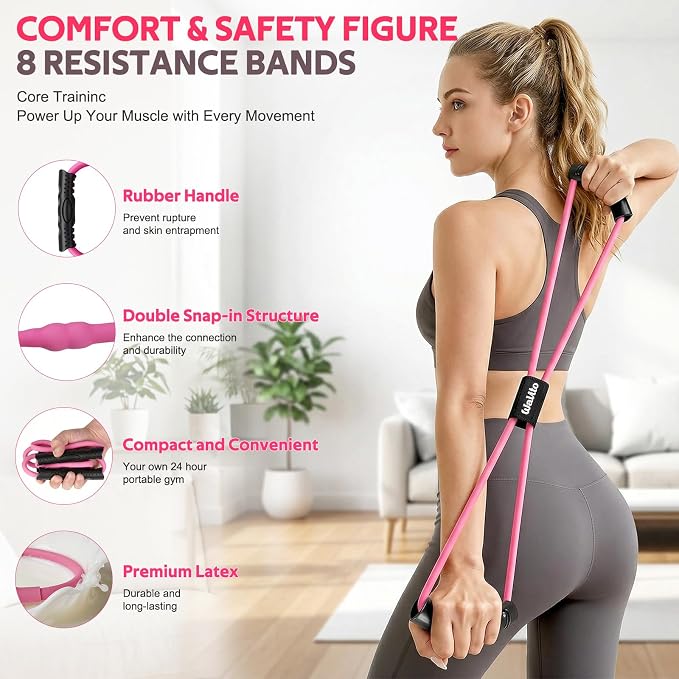 WALITO 15 PCS Pilates Kit, Adjustable Pedal Resistance Band with Handle, Figure 8 Resistance Band for Exercise Women, At Home Workout Equipment Set with Yoga Ball & Booty Bands for Full Body Gym