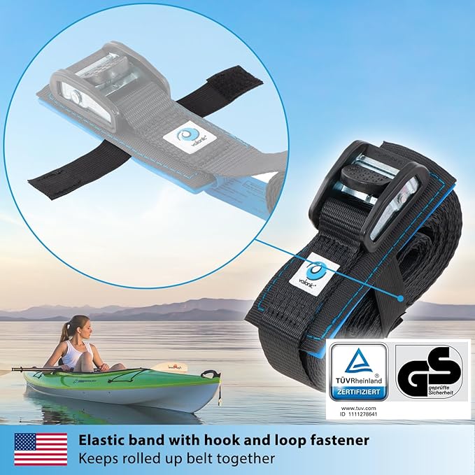 valonic ORCA - tie Down Straps Heavy Duty - 3500 lbs, Padded, cam Buckle, 13 ft x 1.3 in, 2 Pack - for roof Rack, Surfboard, Kayak and Paddle Board - Black, with Protection pad