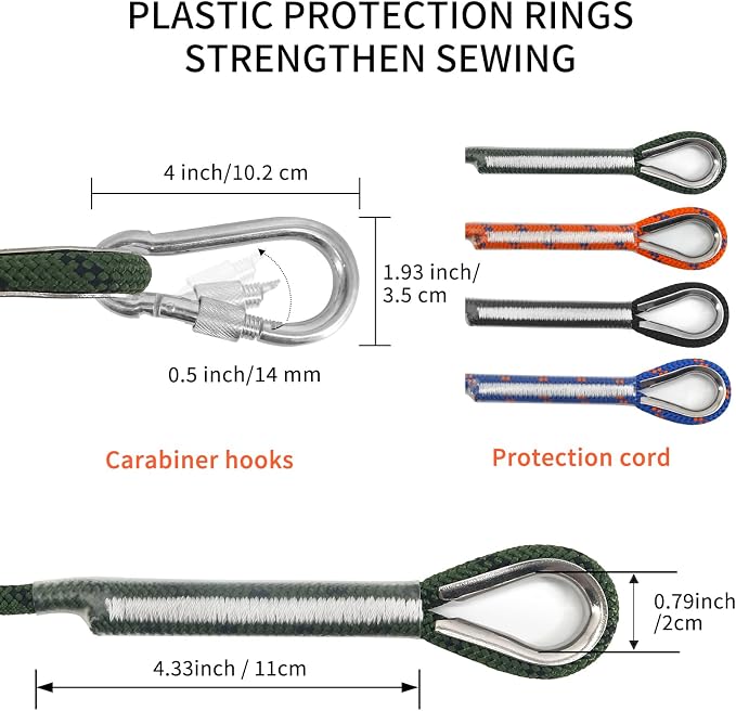 NewDoar 14KN Static Climbing Rope 8mm(5/16in) Accessory Cord Equipment 33FT(10M) 66FT(20M) 98FT(30M) 165FT(50M) Escape Rope with 2 Carabiners for Ice Climbing Equipment Fire Rescue Rope-Green/20M