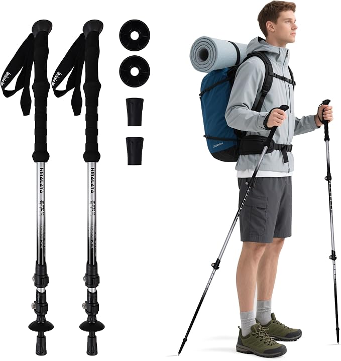 Carbon Fiber Trekking Poles Ultra Strong Lightweight Collapsible Hiking Poles EVA Foam Grips Quick Adjustable Flip Locks