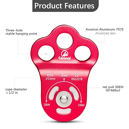 Climbing Pulley 3 Hole Climbing Pulley Stable Traction Climbing Pulley Device Zipline System Pulley, Suit for Tree Work, Rope Climbing and More, Red