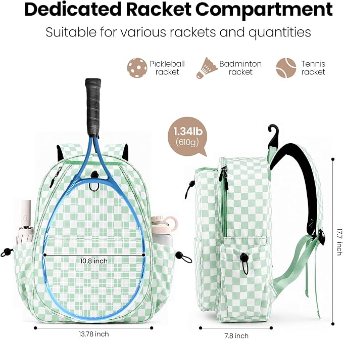 Mosthink Pickleball Racket Backpack Tennis Bag for Women Water-Resistant and Machine Washable Tennis Backpack，Lightweight Sports Bag for Pickleball, Badminton